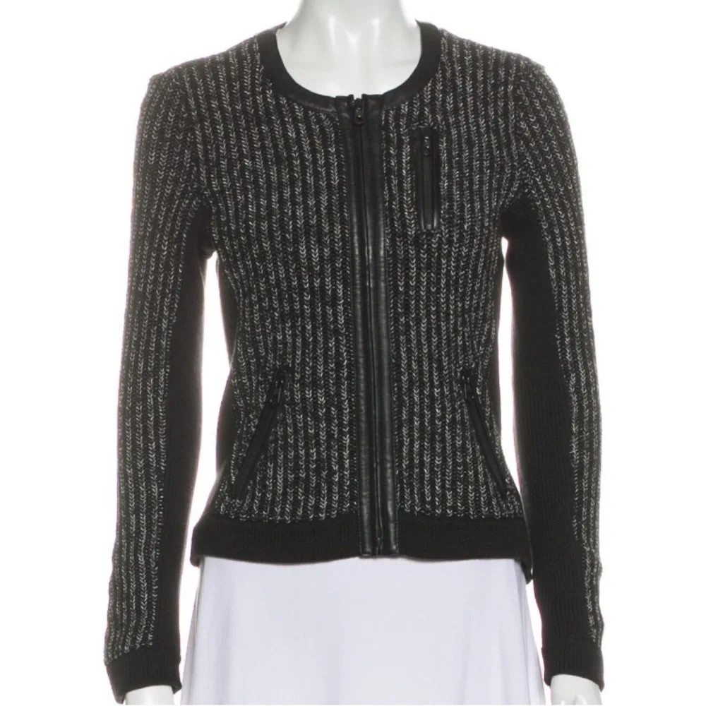 Rag & Bone Moto Sweater Jacket with lamb leather trim - Picture 1 of 10